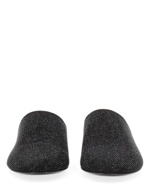 Premiata Black Leather Slipper With Rhinestones