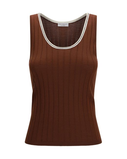 Brunello Cucinelli Brown Ribbed Jersey Top