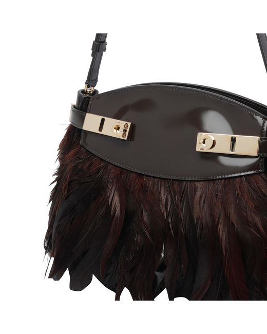 Ferragamo Black Soft Hug Crossbody Bag With Feathers