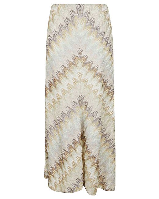 Missoni Natural Zig-Zag Stripe Patterned Long Skirt