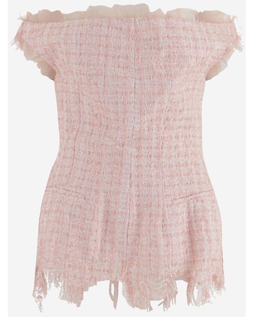 MATIERES FECALES Pink Off-Shoulder Top Polyamide Tops