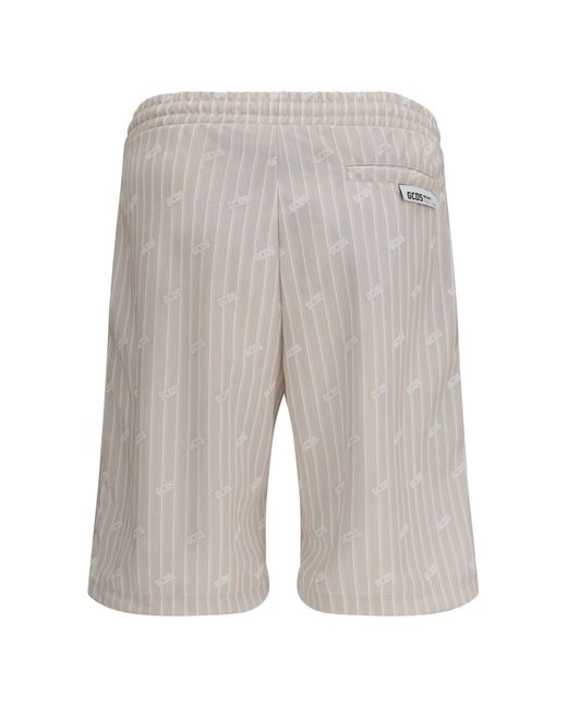 Gcds Gray All-Over Logo Pinstripe Shorts Polyester Bermuda for men