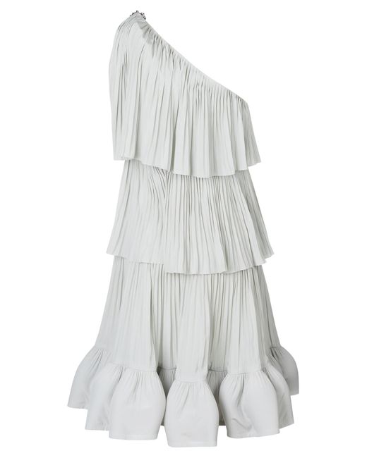 Lanvin White Asymmetric Layered One-Shoulder Dress