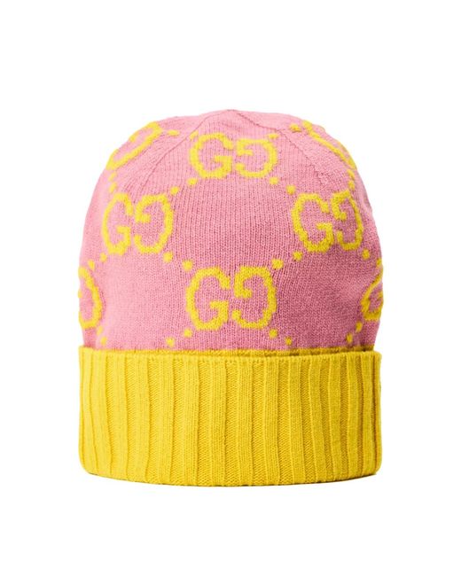 Gucci Pink Gg Monogram Wool Beanie Accessories Beanies & Hats