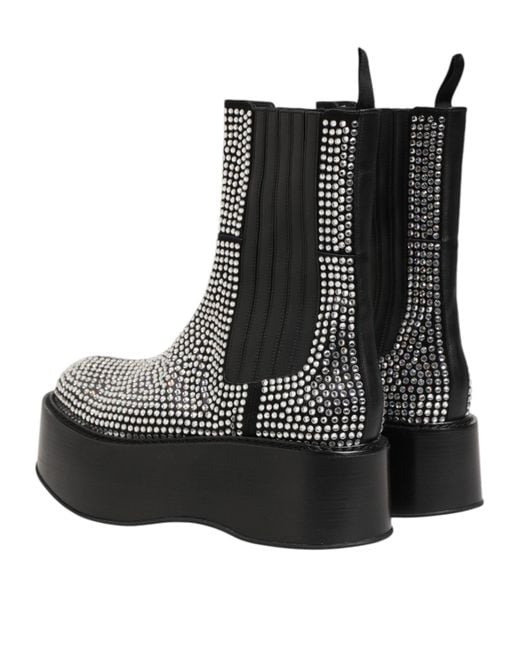 Dolce & Gabbana Black Crystal Strass Mid Calf Short Boots Shoes Se+Vi+Glass for men