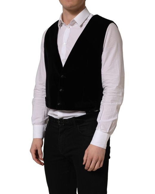 Dolce & Gabbana Black Cotton Singlebreasted Waistcoat Vest Viscose Nylon Elastane Clothing for men