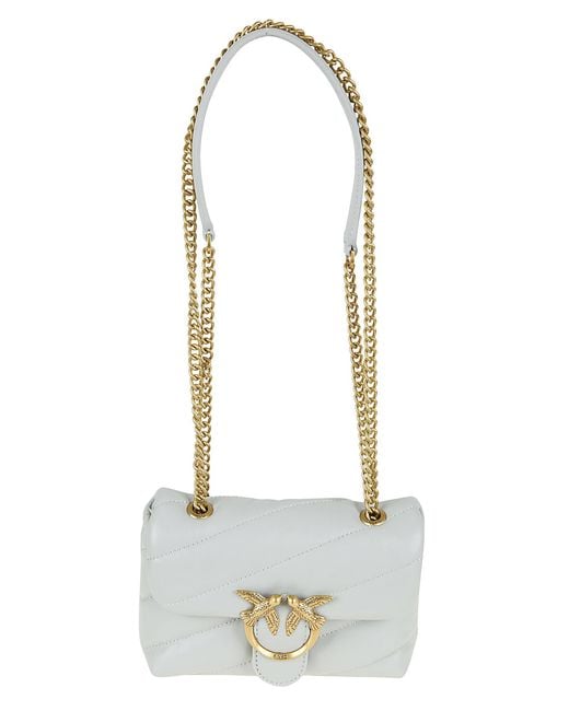 Pinko White Love Baby Puffer Leather Bag With Chain