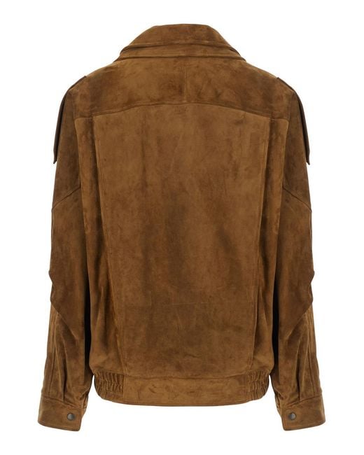 Saint Laurent Brown Jacket Suede Calf Leather Coat