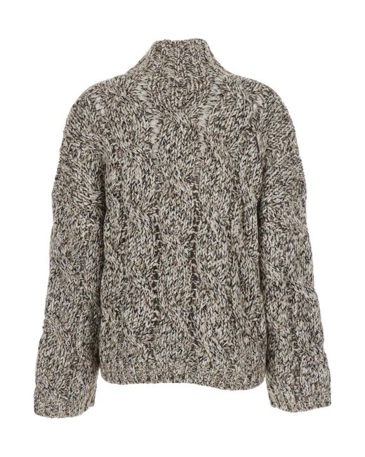 Brunello Cucinelli Gray Turtleneck Sweater With Braided Knit Detail