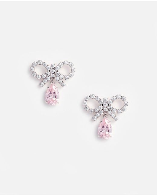 Self-Portrait White Micro Bow Droplet Earrings