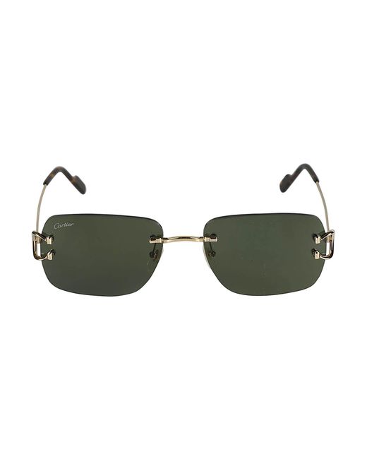 Cartier Green Metal Temple Rimless Sunglasses for men