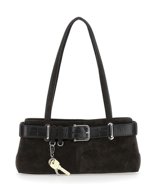 OSOI Black Brocle Shoulder Bag With Belt And Pendant Key Details