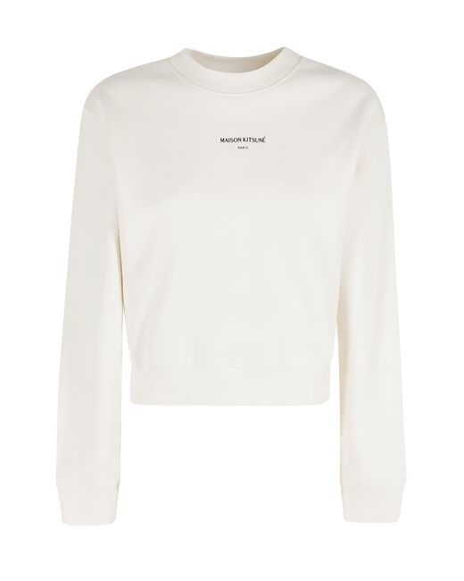 Maison Kitsuné White Cropped Sweatshirt Cotone Felpa