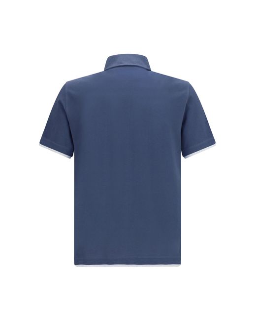 Brunello Cucinelli Blue Short-Sleeve Cotton Polo Shirt for men