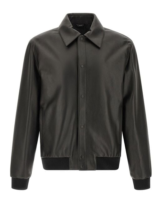 Fendi Gray Smooth Leather Blouson for men