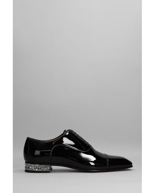 Christian Louboutin Gray Greggyrocks Lace Up Shoes In Black Patent Leather for men