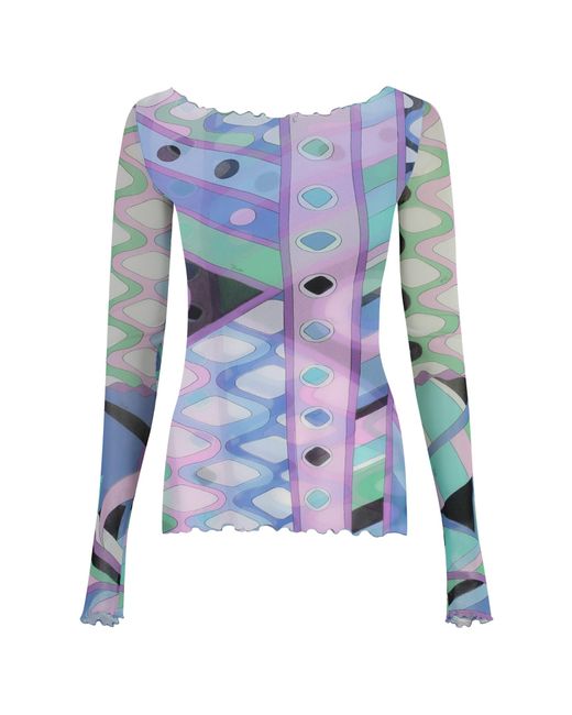Emilio Pucci Blue Printed Long-Sleeve Top