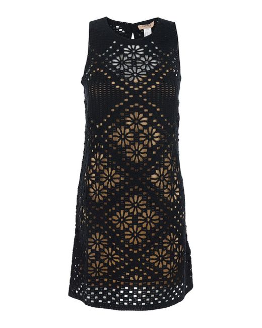 Twinset Black Dress With Knitted Design And All-Over Floral Embroidery