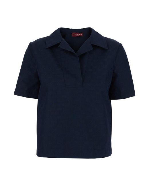 Gucci Blue Blouse With Wide Collar, Cotton-Blend Polyester Blouses