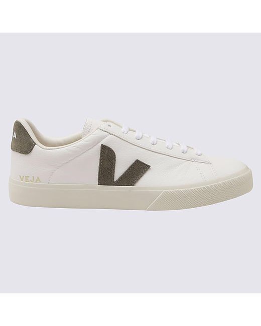 Veja White And Khaki Leather Campo Sneakers for men