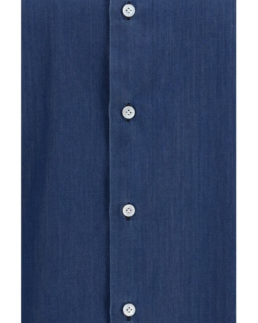 Finamore 1925 Blue Napoli Shirt Cotton for men
