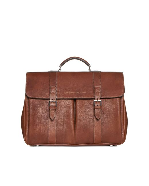 Brunello Cucinelli Brown Leather Briefcase for men