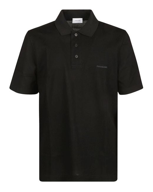 Ferragamo Black Logo Buttoned Polo Shirt for men