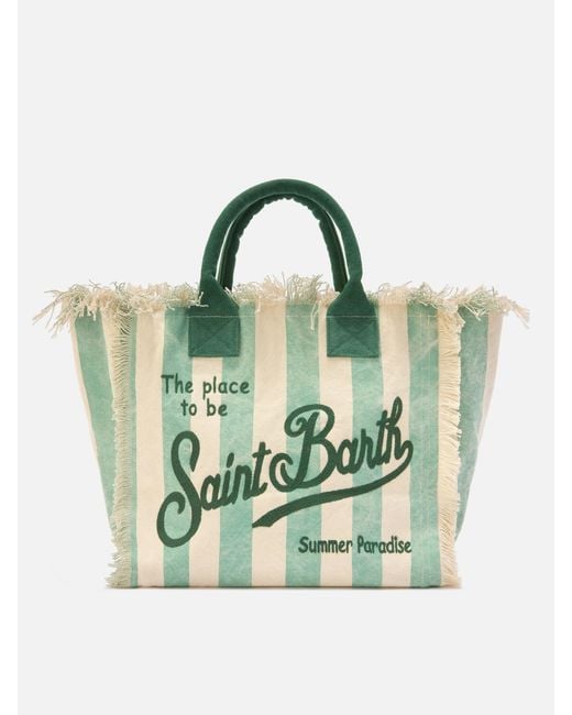 Mc2 Saint Barth Green Light Canvas Vanity Regular Bag With Vertical Stripes