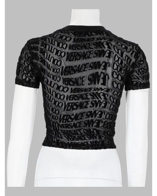 Versace Jeans Couture Black Cropped Logo Print T-Shirt Polyester T-Shirts