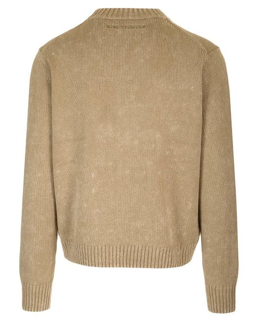 Acne Natural Round Neck Knitted Sweater for men