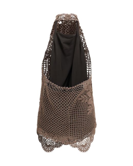 Magda Butrym Brown Crochet Lace High-Neck Top Cotton