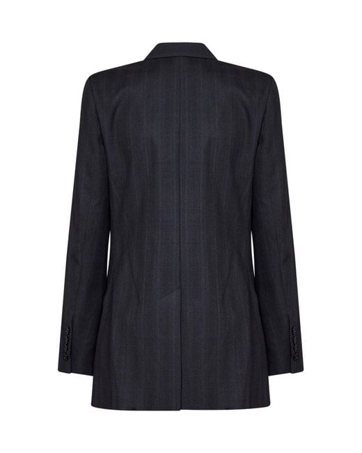 Isabel Marant Blue Dark Anthracite Check Stretch Wool Jevima Double-Breasted Blazer