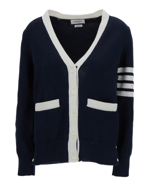 Thom Browne Blue 'Hector Icon' Cardigan With Jacquard Motif And 4Bar Detail
