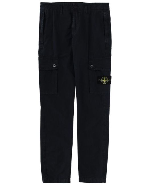 Stone Island Black Cargo Pants With Logo Patch Cotton Trousers for men