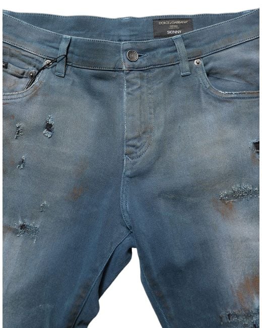 Dolce & Gabbana Blue Distressed Mid Waist Skinny Denim Jeans Cotton Elastane Clothing for men