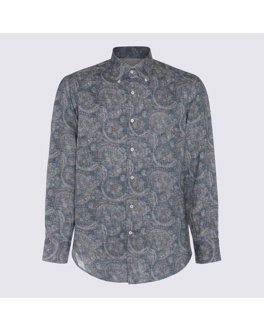 Brunello Cucinelli Gray Linen Shirt for men