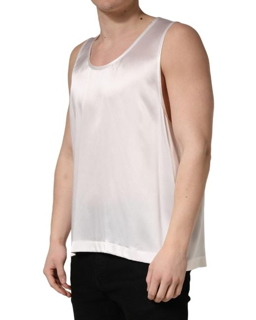 Dolce & Gabbana White Satin Polyester Sleevelesstank T for men