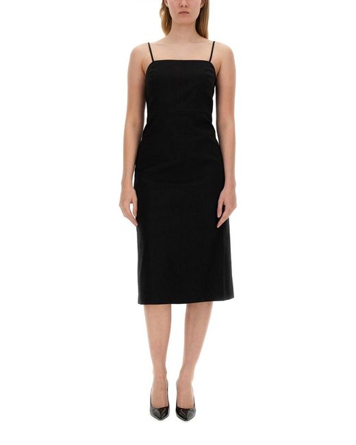 Theory Black Elegant Midi Dress Linen