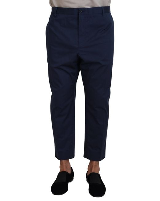Dolce & Gabbana Blue Cotton Cropped Pants Wool Elastane for men