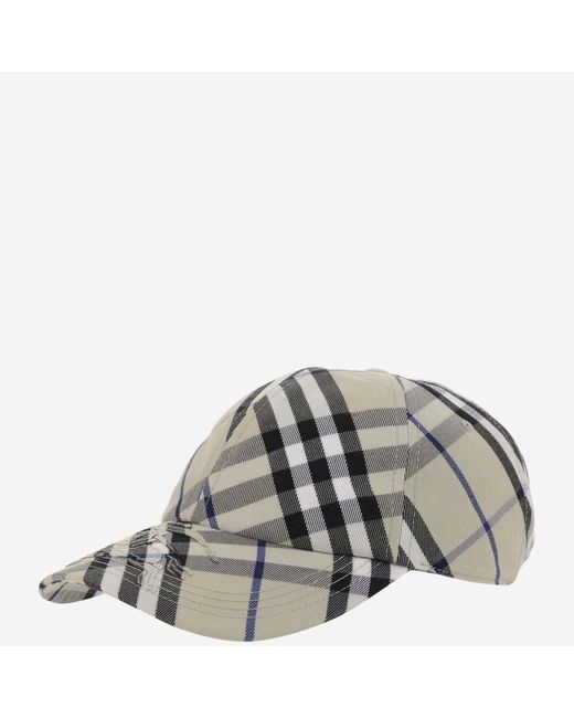 Burberry Gray Cotton-Blend Baseball Cap With Check Pattern for men