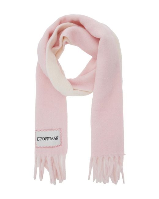 Sportmax Pink Wool Blend Scarf With Logo Patch Alpaca