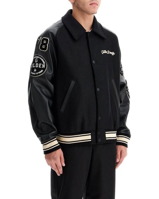 Golden Goose Deluxe Brand Black Wool Bomber Jacket With Patch Details for men