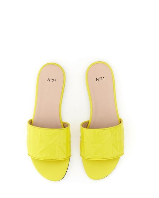N°21 Metallic Slide Sandal With Logo Lambskin