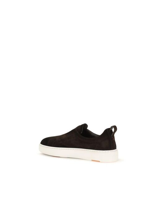 Santoni Black Brown Calf Leather Bos Taurus Sneakers for men