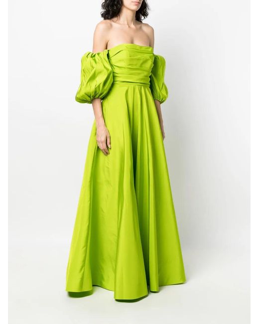 Valentino Green Off-Shoulder Floor-Lentgh Dress