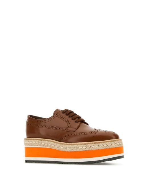 Prada Orange Caramel Leather Lace-Up Shoes