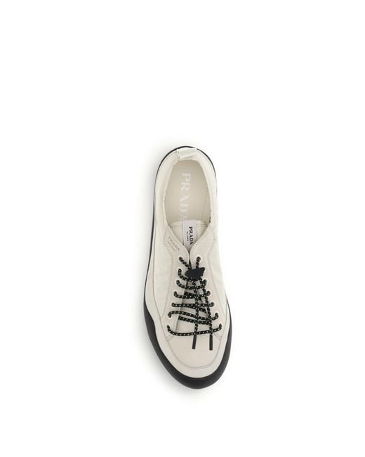 Prada White Leather And Fabric Sneakers for men
