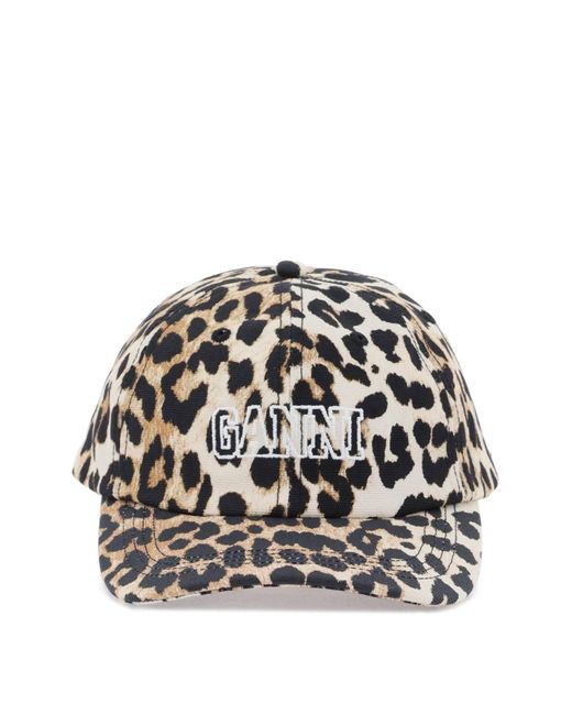 Ganni Gray Leopard Baseball Cap