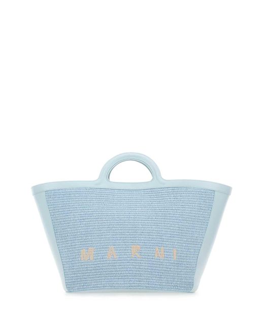 Marni Blue Pastel Light- Leather And Raffia Large Tropicalia Summer Handbag