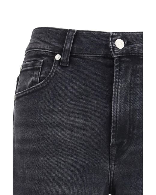 7FOR Blue Stovepipe Straight Jeans Cotton; Lyocell; Elastane